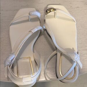 INC International Concepts White Sandals with Gold Accent